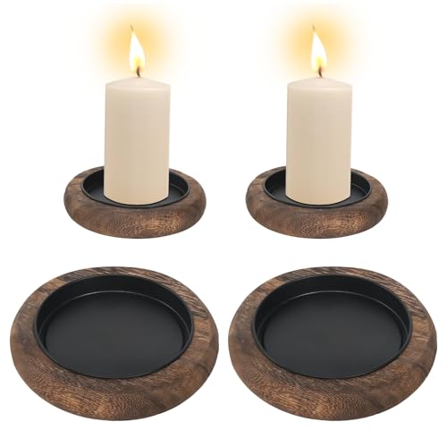 2 Stück Kerzenständer Holz Kerzenuntersetzer, 10cm Durchmesser Runde Kerzenteller Untersetzer Candle Holder, Kerzenhalter Dekorativer Kerze Untersetzer für Hochzeit Wohnzimmer von BELIHOME
