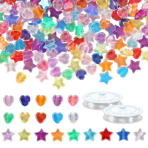BELIHOME 802 Stück Stern- und Herzform Acryl Perlen, Bunte Schmuckperlen zum Auffädeln für Bracelets, DIY BELIHOME 802 Stück Stern- und Herzform Acryl Perlen, Bunte Schmuckperlen zum Auffädeln für Bracelets, DIY von BELIHOME