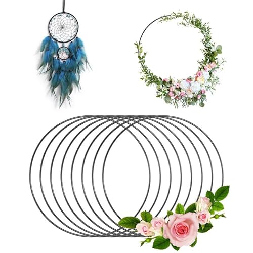 BELIHOME Metallringe Zum Basteln, 8 Stück Traumfänger Ringe Metallringe zum Basteln 20cm, Schwarz Rund Metallringe DIY Basteln Golden Metallringe für Floral Hoop Kranz Hochzeit Dekor von BELIHOME