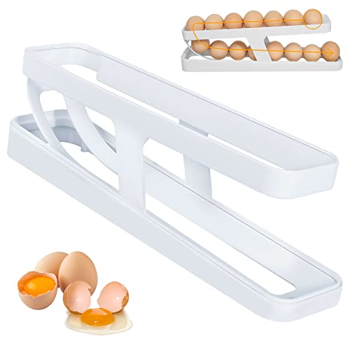 Eierbehälter für Kühlschrank,2 Schichten Automatisch Rollender Eierhalter, Rolldown Eierspender Eier Organizer für Kühlschrank Doppellagiger Eierhalter für Kühlschranktür von BELIHOME