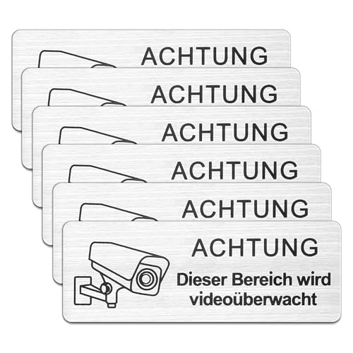 Videoüberwachung Schild 6 Stück 8.5x3 cm Selbstklebend Aluminium Schild Warnschild, Hinweisschild Achtung Videoüberwachung Privatgrundstück Hinweisschild Videoüberwachung von BELIHOME