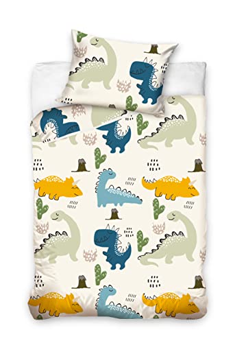 BELIKATO Kinderbettwäsche 100x135 40x60 aus 100% Baumwolle mit Dino-Motiven - Kinder-Bettwäsche für Jungen - Kopfkissen- und Bettdeckenbezug von BELIKATO