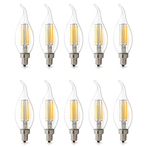 LED Glühbirne E14 Dimmbar Vintage Kronleuchter Kerzenform Filament Leuchtmittel 4W Kerze Lampe Warmweiss 2700K, Ersetzt 40W Halogen Birne, 10 Stück von BELINGGO