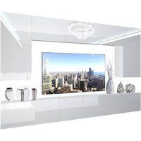BELINI Wohnwand Vollausstattung Wohnzimmer-Set Moderne Schrankwand mit LED-Beleuchtung Anbauwand TV-Schrank Weiß von BELINI