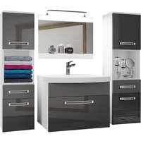 Badezimmer Badmöbel Set Vollausstattung mit Waschbecken Unterschrank Waschtisch Spiegel Lampe Möbel Grau Grau Glänzend Matt - Belini von BELINI
