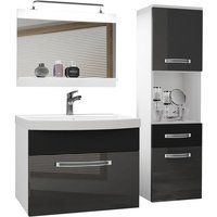 Badezimmer Badmöbel Set Vollausstattung mit Waschbecken Unterschrank Waschtisch Spiegel Lampe Möbel Silber Schwarz Glänzend Matt - Belini Badezimmer Badmöbel Set Vollausstattung mit Waschbecken Unterschrank Waschtisch Spiegel Lampe Möbel Silber Schwarz Glänzend Matt - Belini von BELINI