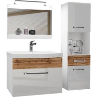Badezimmer Badmöbel Set Vollausstattung mit Waschbecken Unterschrank Waschtisch Spiegel Lampe Möbel Weiß Wotan Eiche Glänzend Matt - Belini Badezimmer Badmöbel Set Vollausstattung mit Waschbecken Unterschrank Waschtisch Spiegel Lampe Möbel Weiß Wotan Eiche Glänzend Matt - Belini von BELINI