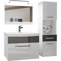Belini Badezimmer Badmöbel Set Vollausstattung mit Waschbecken Unterschrank Waschtisch Spiegel Lampe Möbel Weiß Silber Glänzend von BELINI