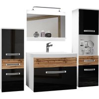 Badezimmer Badmöbel Set mit Waschbecken Unterschrank Waschtisch Spiegel Lampe Möbel Schwarz/Wotan Eiche Glänzend Matt - Belini Badezimmer Badmöbel Set mit Waschbecken Unterschrank Waschtisch Spiegel Lampe Möbel Schwarz/Wotan Eiche Glänzend Matt - Belini von BELINI
