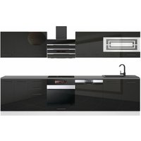 Küchenzeile Küchenblock Lucy - Küchen-Möbel 300 cm Küche komplett ohne Elektrogeräten mit Hängeschränke und Unterschränke Ohne Arbeitsplatten Schwarz von BELINI