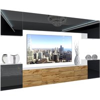 Belini - Wohnwand Vollausstattung Wohnzimmer-Set Moderne Schrankwand mit LED-Beleuchtung Anbauwand TV-Schrank Schwarz Top/Wotan Eiche untene Seiten Belini - Wohnwand Vollausstattung Wohnzimmer-Set Moderne Schrankwand mit LED-Beleuchtung Anbauwand TV-Schrank Schwarz Top/Wotan Eiche untene Seiten von BELINI