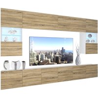 Wohnwand Vollausstattung Wohnzimmer-Set Moderne Schrankwand mit LED-Beleuchtung Anbauwand TV-Schrank Sonoma Eiche - Belini von BELINI