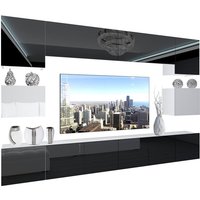 Wohnwand Vollausstattung Wohnzimmer-Set Moderne Schrankwand mit LED-Beleuchtung Anbauwand TV-Schrank Schwarz/Weiß - Belini Wohnwand Vollausstattung Wohnzimmer-Set Moderne Schrankwand mit LED-Beleuchtung Anbauwand TV-Schrank Schwarz/Weiß - Belini von BELINI