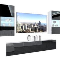 Wohnwand Vollausstattung Wohnzimmer-Set Moderne Schrankwand mit LED-Beleuchtung Anbauwand TV-Schrank Schwarz - Belini Wohnwand Vollausstattung Wohnzimmer-Set Moderne Schrankwand mit LED-Beleuchtung Anbauwand TV-Schrank Schwarz - Belini von BELINI