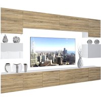 Wohnwand Vollausstattung Wohnzimmer-Set Moderne Schrankwand mit LED-Beleuchtung Anbauwand TV-Schrank Sonoma Eiche/Weiß - Belini Wohnwand Vollausstattung Wohnzimmer-Set Moderne Schrankwand mit LED-Beleuchtung Anbauwand TV-Schrank Sonoma Eiche/Weiß - Belini von BELINI
