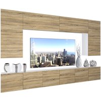 Belini - Wohnwand Vollausstattung Wohnzimmer-Set Moderne Schrankwand mit LED-Beleuchtung Anbauwand TV-Schrank Sonoma Eiche von BELINI