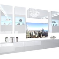Wohnwand Vollausstattung Wohnzimmer-Set Moderne Schrankwand mit LED-Beleuchtung Anbauwand TV-Schrank Weiß - Belini von BELINI