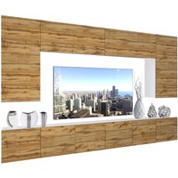 Wohnwand Vollausstattung Wohnzimmer-Set Moderne Schrankwand mit LED-Beleuchtung Anbauwand TV-Schrank Wotan-Eiche - Belini von BELINI