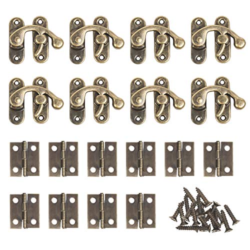 BELIOF 30 Stücke Eisen Antike Vorhängeschloss Hasp und 60 Pcs Mini Scharniere mit Schrauben Vintage Rechts Latch Haken Hasp und Kleine Schrankscharniere für Holzkiste Schmuckkästchen von BELIOF