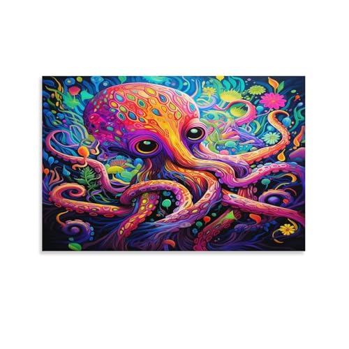 BELJE Leinwanddruck mit bunten Kraken, farbenfrohe Wandkunst – modernes Zimmer, Schlafzimmer, Heimdekoration, Innenarchitektur, 50 x 75 cm (20 x 30 Zoll) von BELJE