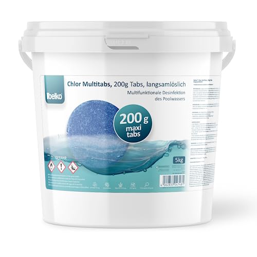 Belko® Chlor Multitabs 5 in 1-200g Tabs Multi Chlortabletten - 5kg mit 5 Phasen Pflegewirkung für für die sichere und saubere Poolpflege - hygienisches Poolwasser von BELKO