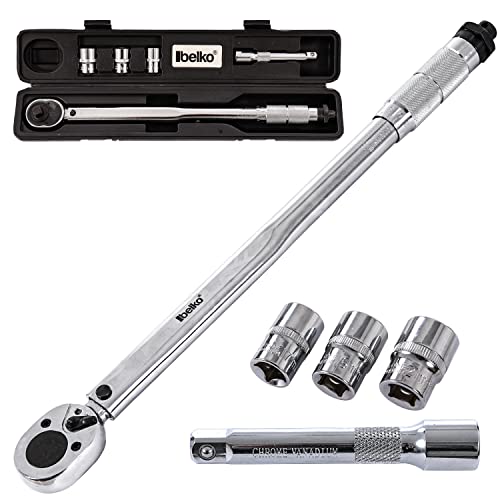 Drehmomentschlüssel 6tlg. Set 28-210Nm 1/2" CV inkl. 3 Stecknüsse und Verlängerung inkl. Koffer +/- 4% Toleranz, präziser Schraubenschlüssel mit Umschaltknarre von BELKO