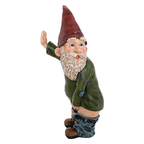 BELLA HAUS DESIGN Zwerg Statue – 26,2 cm hoch Polyresin – Willy der pinkelnde Gartenzwerg für Rasen-Ornamente, Innen- oder Außendekorationen – Rot und Grün Lustige Zwerge von BELLA HAUS DESIGN