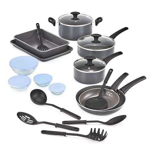 BELLA 17251 Piece Cook Bake and Store Kitchen Essentials Küchenutensilien-Set, 21-teilig, Aluminium-Antihaftbeschichtung, Schwarz von BELLA