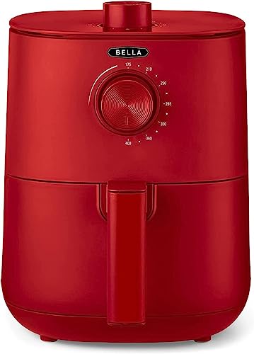 BELLA 3 L Manuelle Heißluftfritteuse, ölfreies Frittieren, Spülmaschinenfeste Antihaft-Pfanne und Frittiergestell für Einfache Reinigung, Matte Rot von Bella