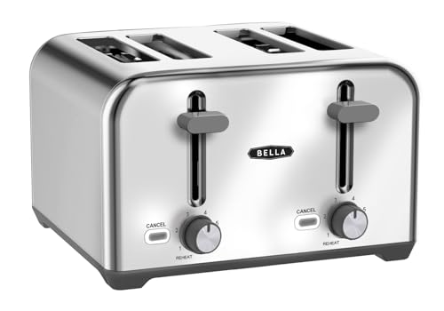 BELLA 4-Scheiben-Toaster mit extra breiten Toastschlitzen und herausnehmbarem Krümelfach – 6 Bräunungsstufen, Abschaltautomatik und Aufwärmfunktion – Toastbrot, Bagel und Waffeln von BELLA