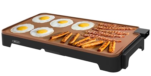 BELLA XL Keramik-Titan-Elektrogrillplatte, bereitet 15 Eier auf einmal zu, Healthy-Eco-Antihaftbeschichtung, mühelos zu reinigen, große versenkbare Kochfläche, 30,5 x 56 cm, Kupfer/Schwarz von BELLA