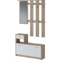 Bellahome - Eingangsmöbel Sargassi, Moderner Eingang, Wandgarderobe, Multifunktions-Aufbewahrungskonsole, 100x26h190 cm, Weiß und Eiche von BELLAHOME