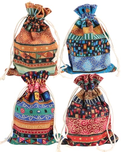 BELLALICHT 20 Stück Stoffbeutel mit Kordelzug Säckchen zum Befüllen Stoffsäckchen Ethnischer Stil Geschenktüten Schmuckbeutel für Hochzeitsfest und DIY Craft Natur Säckchen von BELLALICHT