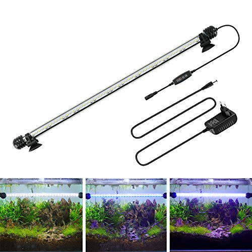 BELLALICHT LED Timer Aquarium Beleuchtung - Aquarien Lampe [Weiß Blau Licht] mit eingebautem Timer Dimmer, Dimmbar 10 Helligkeitsstufen IP67 Wasserdicht Light für Fisch Tank Pflanze, L-49 von BELLALICHT