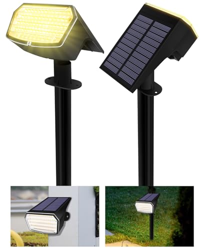 BELLALICHT Solarlampen für Außen 65 LED [2er-Pack Warmweiß 3000K] Solarstrahler Wasserdicht Solar LED Strahler Gartenleuchten Solarleuchten für Garten Weg Hof Garage von BELLALICHT