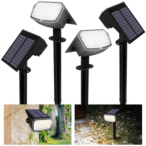 BELLALICHT Solarlampen für Außen 65 LED [4er-Pack Kaltweiß 6500K] Solarstrahler Wasserdicht Solar LED Strahler Gartenleuchten Solarleuchten für Garten Weg Hof Garage von BELLALICHT