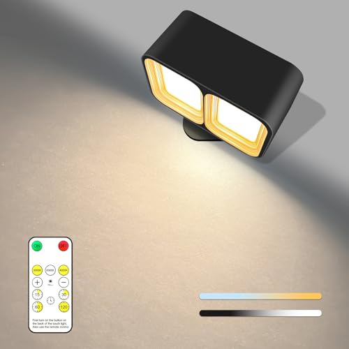 Kabellose LED Wandleuchte Innen, Wiederaufladbar Akku Nachtlicht Magnethalterung Wandlichter leselicht Dimmbar Touch 5 Helligkeitsstufen 3 Farbmodi 360° drehbare für Schlafzimmer (Schwarz-B) von BELLALICHT