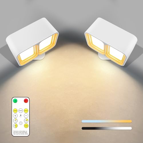 Kabellose LED Wandleuchte Innen, Wiederaufladbar Akku Nachtlicht Magnethalterung Wandlichter leselicht Dimmbar Touch 5 Helligkeitsstufen 3 Farbmodi 360° drehbare für Schlafzimmer (2er Weiß-B) von BELLALICHT