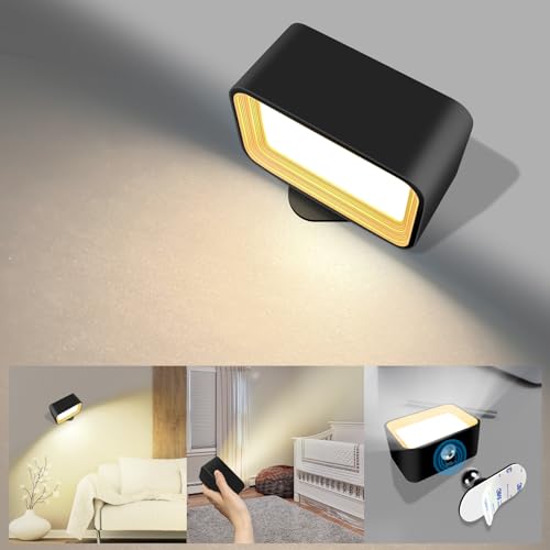 Kabellose LED Wandleuchte Innen, Wiederaufladbar Akku Nachtlicht Magnethalterung Wandlichter leselicht Dimmbar Touch 5 Helligkeitsstufen 3 Farbmodi 360° drehbare für Schlafzimmer (Schwarz-A) von BELLALICHT