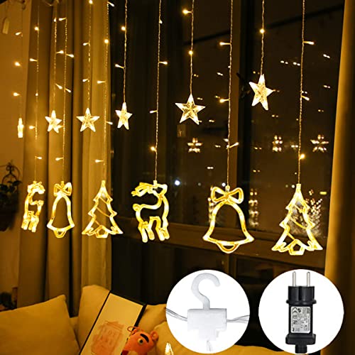 LED Lichtervorhang Warmweiß Fenster Led Lichterketten Weihnachtsbaum Glocken Rudolf für Innen Außen Weihnachten Hochzeit IP44 8 Modi mit Timer Dimmbar 138er LEDs 2.5M x1M Weihnachtsbeleuchtung … von BELLALICHT