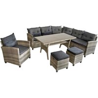 BELLAVISTA Dining-Lounge 6 Sitzplätze, Polyrattan/Stahl/Kunststoffmaterial in Holzoptik, inkl. Auflagen - grau von BELLAVISTA