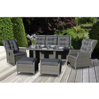 BELLAVISTA Dining-Lounge »Canelli«, 7 Sitzplätze, Polyrattan/Aluminium/Polyester/Glas, inkl. Auflagen - braun von BELLAVISTA