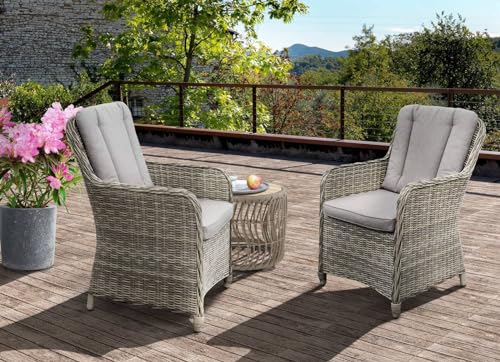 BELLAVISTA Dining Sessel Ria 2er-Set - Stuhlset für den Außen- und Innenbereich - Gartenstuhlset - Esszimmer-Stühle - 92 x 64 x 65cm - Stahlrahmen - Polyrattan - grau - inkl. Sitz- und Rückenkissen von BELLAVISTA