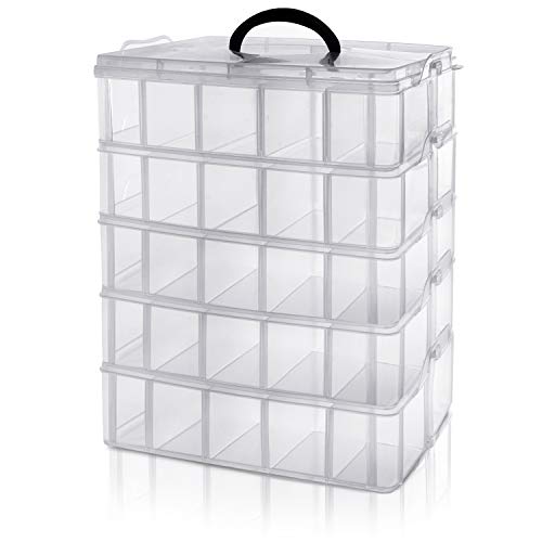 BELLE VOUS 5 Ebenen Transparente Sortierboxen für Kleinteile mit 50 verstellbaren Fächern -Organizer Box-Schraubenbox-Sortierbox-Kleinteile Aufbewahrung für Spielzeug, Schmuck, Kosmetik&Accessoires von BELLE VOUS