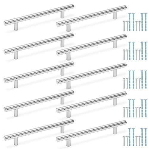 BELLE VOUS 10er Set Edelstahl Schrankgriffe - 140 mm x 190 mm - Silberne T-Griffe - Möbelgriffe - Griffe für Küchenschränke oder Schubladen - Küchengriffe - Küchenschrank Griffe von BELLE VOUS