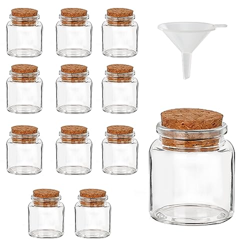BELLE VOUS 12er Pack Kleine Glasflaschen zum Befüllen mit Korkdeckel - 45-50 ml - Luftdichte Kleine Fläschchen Gewürzgläser mit Korken & Trichter für Hochzeitsgeschenke, Partys, Gewürze & Marmelade von BELLE VOUS