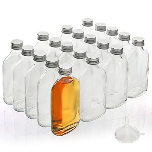 BELLE VOUS 20 STK x 200ml Kleine Flaschen zum Befüllen Silberkappen & Trichter - Glas Leere Schraubverschluss Flaschen für Hochzeiten & Partys - Für Alkohol, Schnaps, Whisky, Shots & Spirituosen von BELLE VOUS