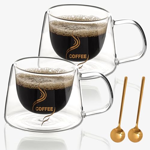 Belle Vous 2er Pack Doppelwandige Kaffeegläser aus Glas mit Griffen - 200 ml Hitzebeständige Thermogläser Doppelwandig für Heiße & Kalte Getränke - Kaffee Tassen für Tee, Cappuccino, Espresso & Latte von BELLE VOUS