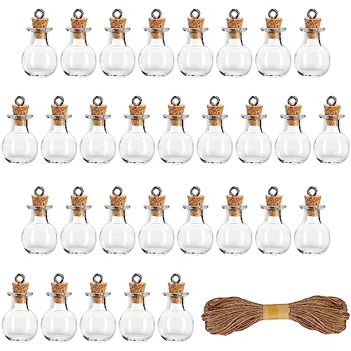 BELLE VOUS 30er Pack Glasfläschchen mit Korken - 1-2 ml Mini Flaschen zum Befüllen mit Korkendeckeln & Seil zum Aufhängen - Mini Glasflaschen für Hochzeiten, Partys, Wunschflaschen & DIY Basteln von BELLE VOUS