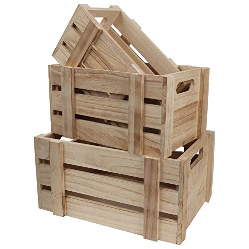 BELLE VOUS 3Stk Aufbewahrungsbox Holz mit Griff – Aufbewahrungsbox Vintage Größe S, M, L - Deko Kisten Vintage, Holzkiste Aufbewahrung – Holz Kiste Naturbelassen als Holzkiste Weinkiste Obstkiste von BELLE VOUS